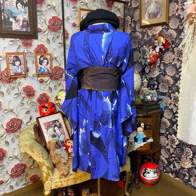 浴衣リメイク ミニミディ ワンピース ドレス 帯サッシュベルト付 和洋