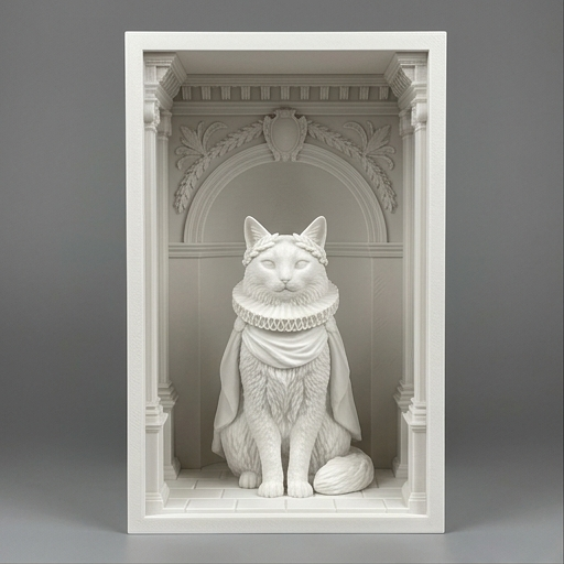 猫（ソマリ）の3Dプリント ブックヌーク 白PLA 本棚インテリア | iichi 