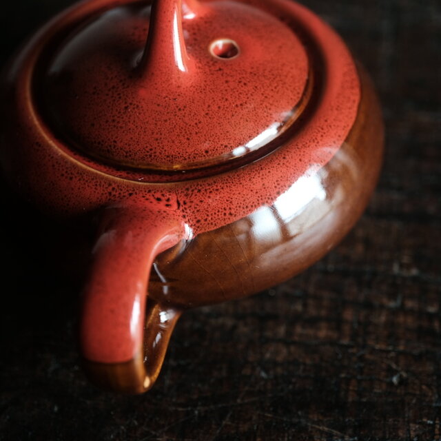 【急須】赤茶色１客　お茶屋さんにて購入　中古品 浅型の形状◇中国茶急須 煎茶 赤・茶 茶器 丁寧な暮らしに。工芸品 器