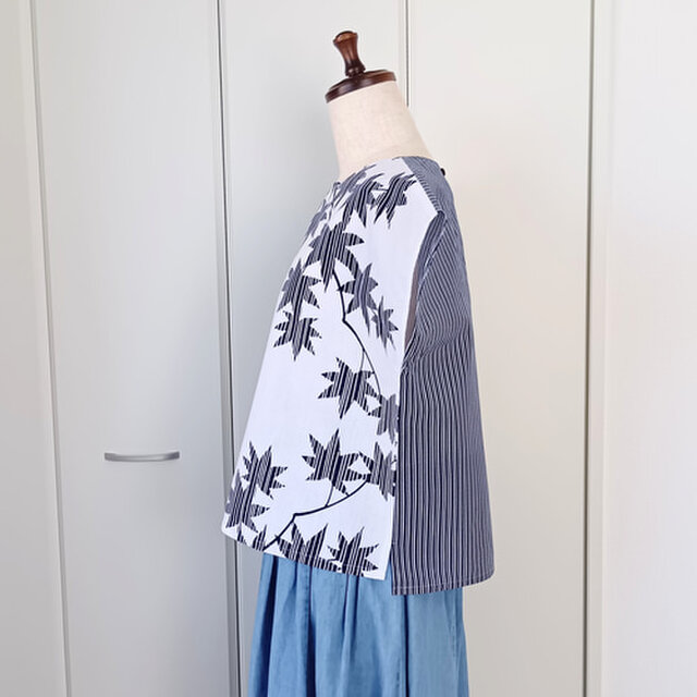 浴衣反物からトップス 紅葉に縞 | iichi 日々の暮らしを心地よくする