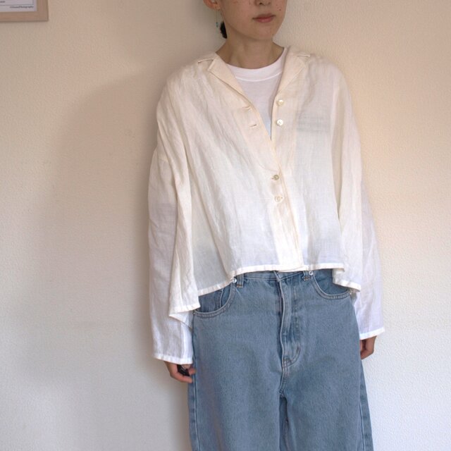LINEN 開襟シャツ *オフホワイト* size FREE | iichi 日々の暮らしを