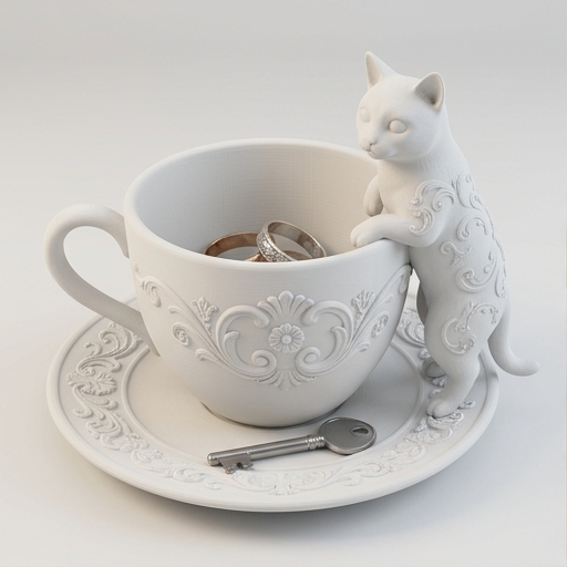 猫（マンチカン）のアクセサリートレイ 小物入れ マットホワイト