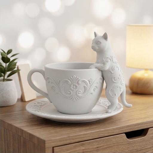猫（マンチカン）のアクセサリートレイ 小物入れ マットホワイト