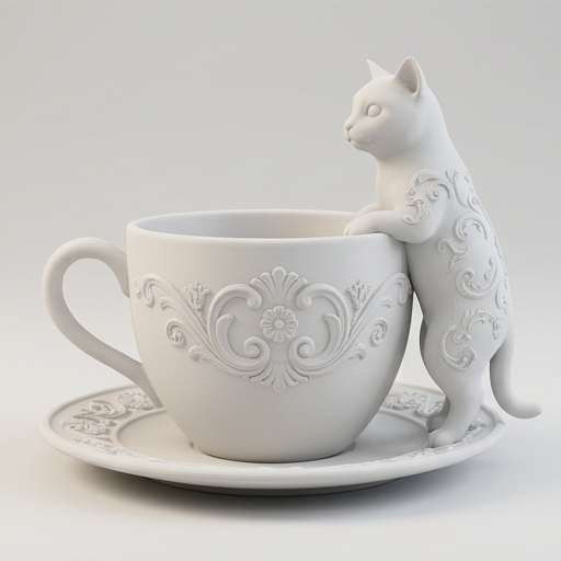 猫（マンチカン）のアクセサリートレイ 小物入れ マットホワイト