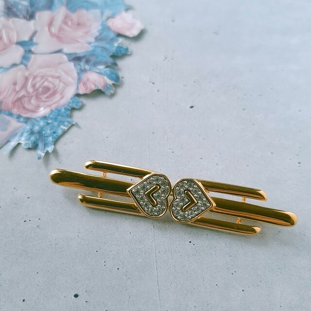 MONET》 clear rhinestone heart bar vintage brooch モネ