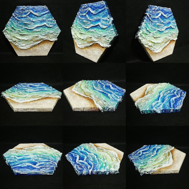 油絵【永遠の渚】夏の砂浜の海 六角形アート インテリア絵画 原画
