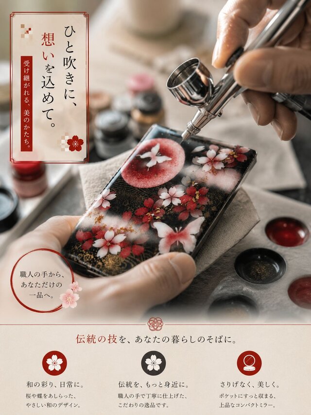 コンパクトミラー『沙』名入れ 送料無料 和柄 和風 和雑貨 手鏡 伝統