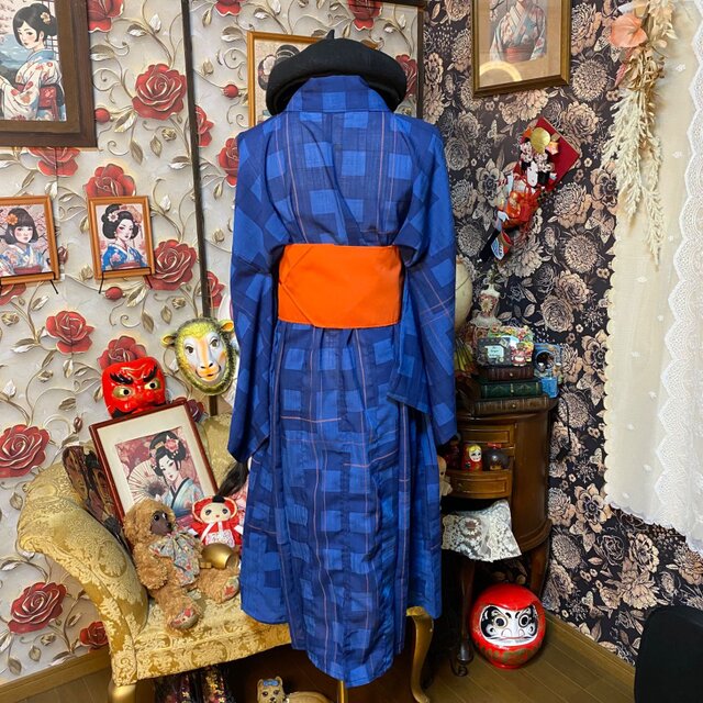 夏着物リメイク ワンピース／ドレス／洗える化繊 帯サッシュベルト