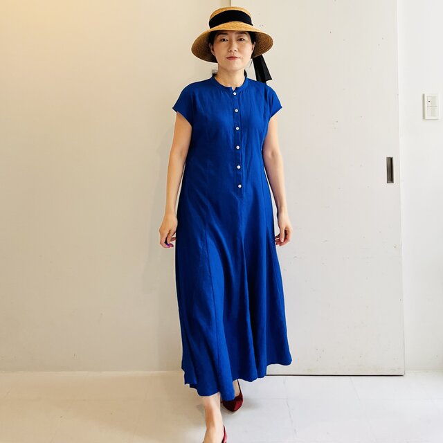 ロングワンピース ブルー スタンドカラーロングワンピース(ブルー) | iichi 日々の暮らしを
