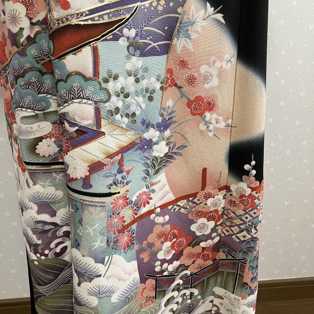 No.184ロングワンピースL〜LL13号留袖ドレス着物リメイク袖口フリル