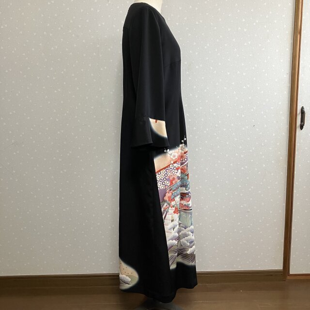 No.184ロングワンピースL〜LL13号留袖ドレス着物リメイク袖口フリル