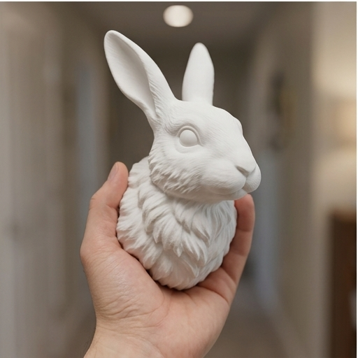 うさぎ（フレンチアンゴラ）の壁掛けレリーフ 3Dプリント 白PLA