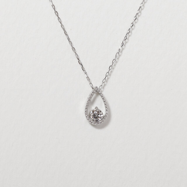 プラチナ 0.10ct しずく ミル打ち 一粒ダイヤモンドペンダント Pt900