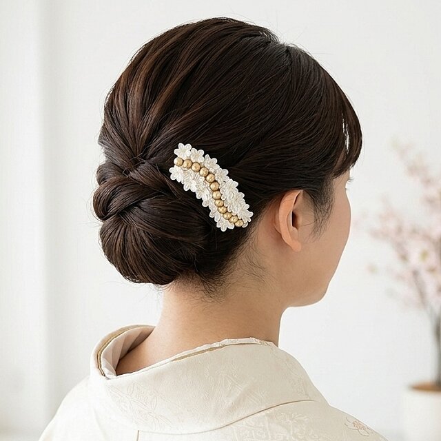 大人の和装髪飾り / バレッタ 】 白桜｜訪問着・入学式・卒業式・結婚