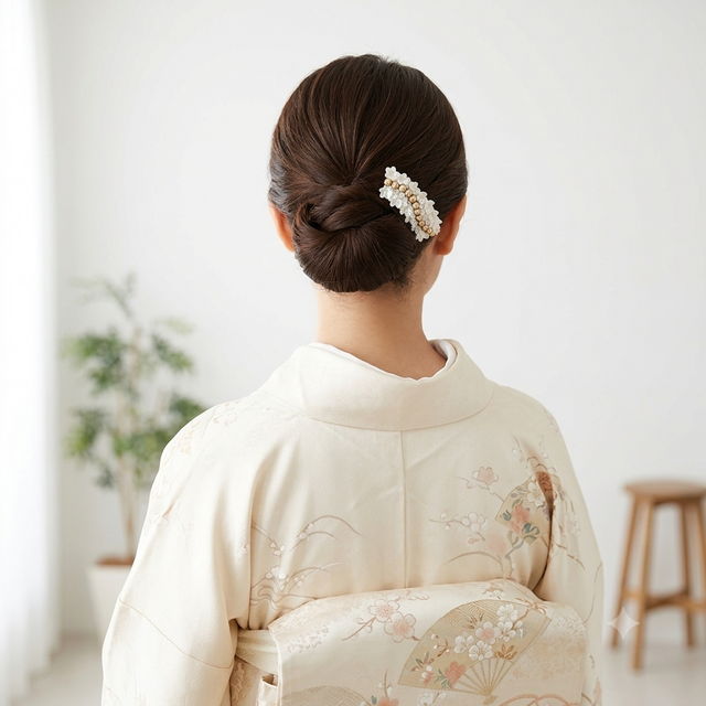 大人の和装髪飾り / バレッタ 】 白桜｜訪問着・入学式・卒業式・結婚