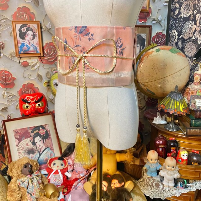 名古屋帯 リメイク サッシュベルト 飾り帯 和洋折衷 L〜LL対応 優しい