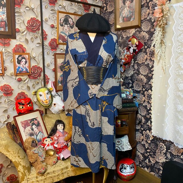 和洋折衷 長襦袢 ワンピース ドレス レトロ 古着 ユニセックス 着物