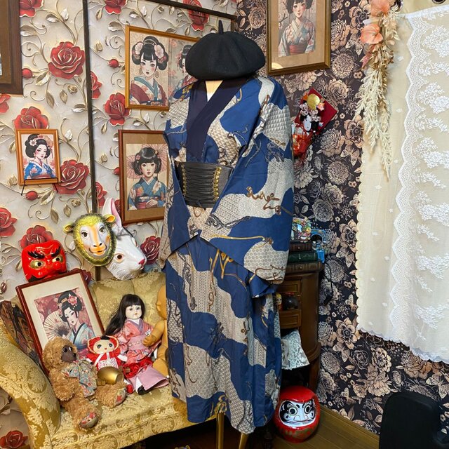 和洋折衷 長襦袢 ワンピース ドレス レトロ 古着 ユニセックス 着物