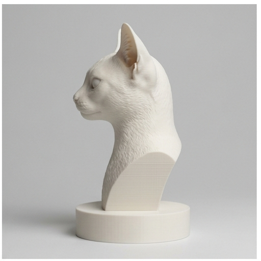 造形アート　猫人間　オブジェ ホワイト 頭のみ 猫（アビシニアン）の3Dプリント胸像 白PLA 彫刻 置物 インテリア