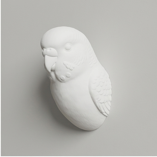 インコ（セキセイインコ）の壁掛けレリーフ 3Dプリント 白PLA