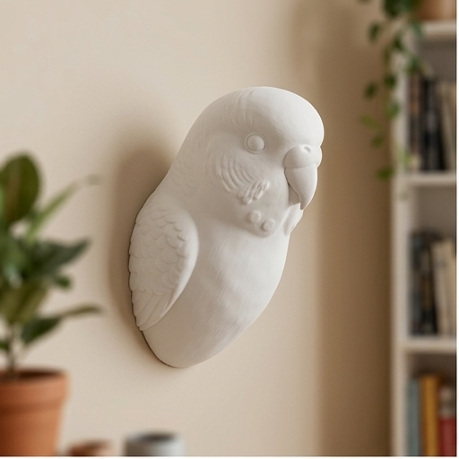 インコ（セキセイインコ）の壁掛けレリーフ 3Dプリント 白PLA