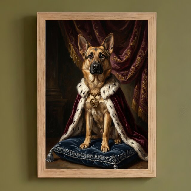 犬（ジャーマンシェパード）のルネサンス風肖像画 A4額装インテリア