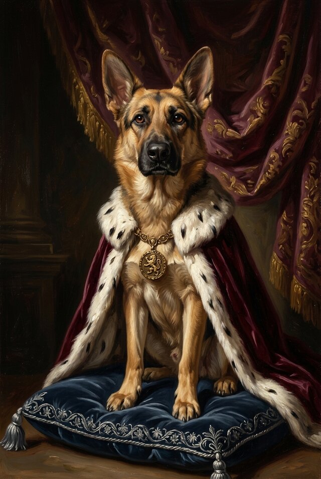 【リアル】壁掛け ペット時計 かわいい ジャーマンシェパード インテリア 犬（ジャーマンシェパード）のルネサンス風肖像画 A4額装インテリア