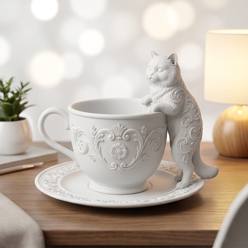 猫（チンチラペルシャ）のアクセサリートレイ 小物入れ マットホワイト