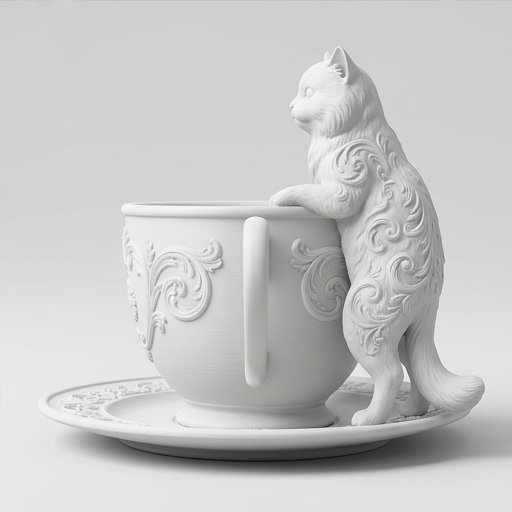 猫（チンチラペルシャ）のアクセサリートレイ 小物入れ マットホワイト