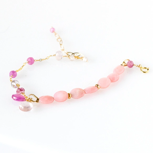 桜ミルク色のブーケ｜ピンクオパールの天然石ブレスレット14kgf