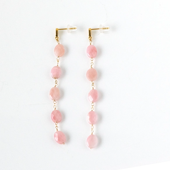 桜ミルクのロングピアス｜インドネシア産ピンクオパールロングピアス