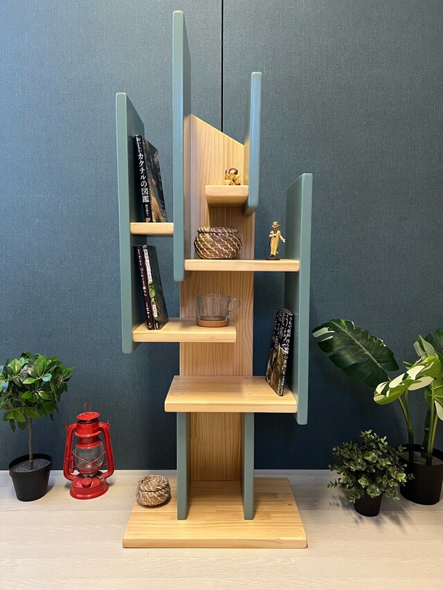送料無料】 シェルフ カクタスツリー 125cm パイン ストーンブルー