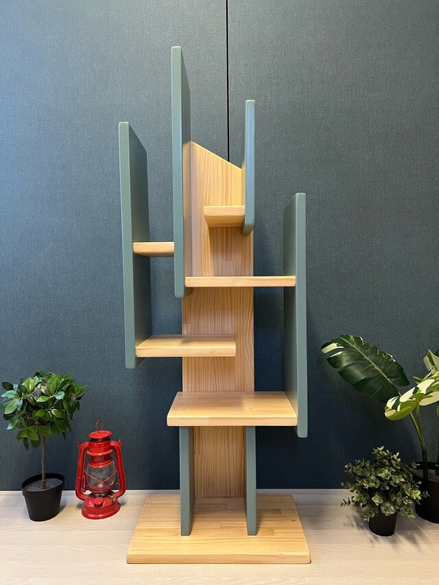 送料無料】 シェルフ カクタスツリー 125cm パイン ストーンブルー