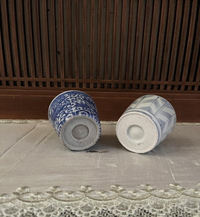 そば猪口 染付 印判鳳凰桐紋一客 染付矢羽根紋一客 yk317 | iichi 日々