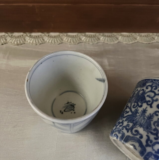そば猪口 染付 印判鳳凰桐紋一客 染付矢羽根紋一客 yk317 | iichi 日々