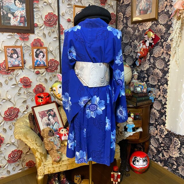 浴衣リメイク ミニミディ ワンピース ドレス 帯サッシュベルト付 和洋