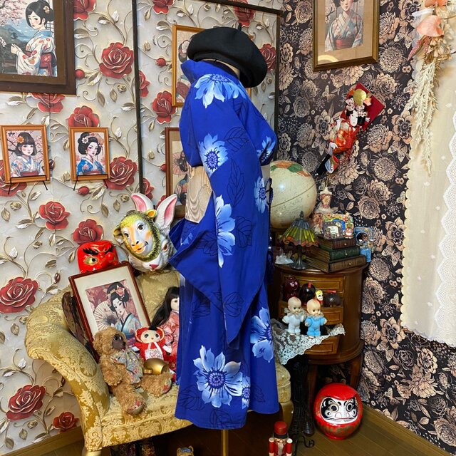 浴衣リメイク ミニミディ ワンピース ドレス 帯サッシュベルト付 和洋