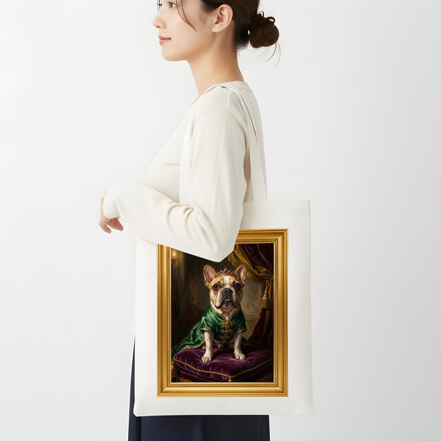 犬（フレンチブルドッグ）トートバッグ ルネサンス風カラーアート 金縁