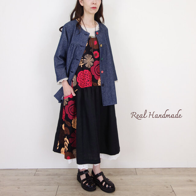 ハンドメイド作家さん　リネンキャミワンピース♪　専用になりました 北欧フラワーとロゼピンクのリネンキャミワンピース | iichi 日々の