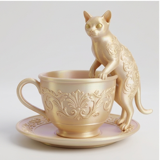 猫（バーミーズ）のアクセサリートレイ 小物入れ シルクゴールド