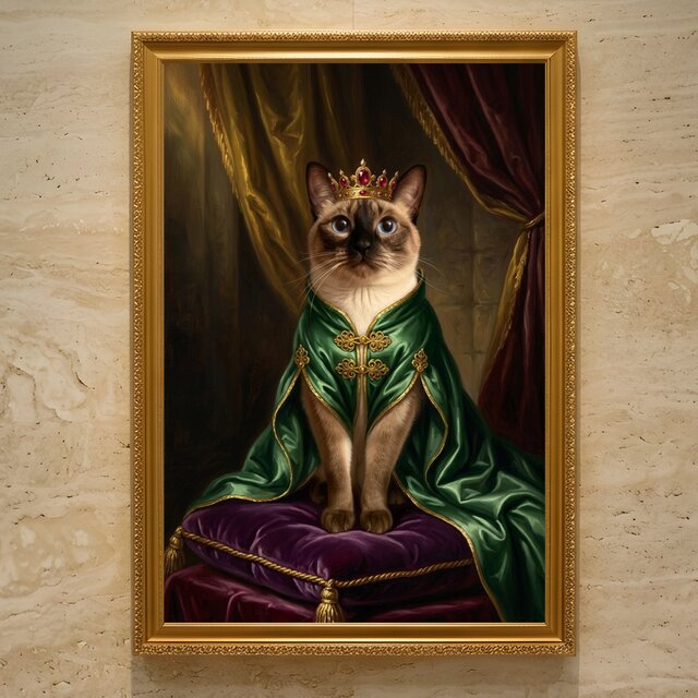 猫（シャム猫）のルネサンス風肖像画 油絵風アートA3額装インテリア