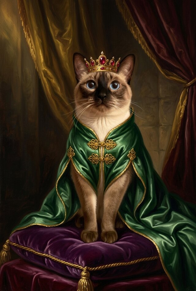 猫（シャム猫）のルネサンス風肖像画 油絵風アートA3額装インテリア
