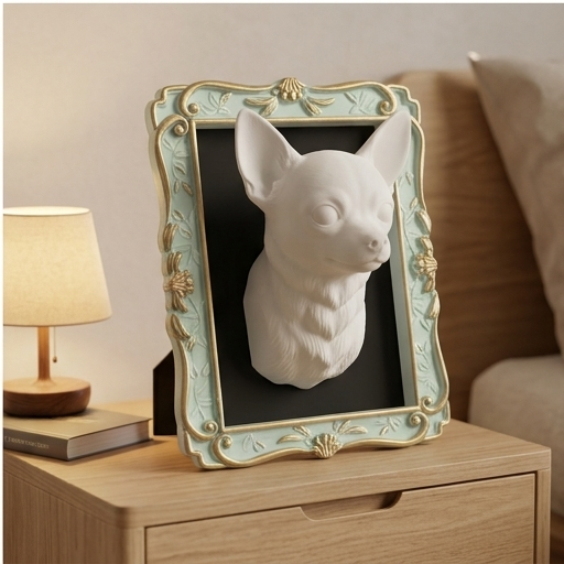 1940s vintage 3D ハワイアンヘッド　 壁掛け 犬（チワワ）の壁掛けレリーフ 3Dプリント 白PLA インテリア | iichi