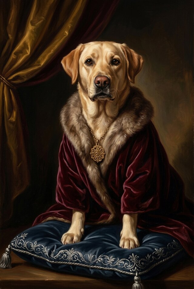 犬（ラブラドールレトリバー）のルネサンス風肖像画 A4額装インテリア