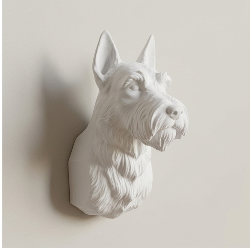 犬（ミニチュアシュナウザー）の壁掛けレリーフ 3Dプリント 白PLA
