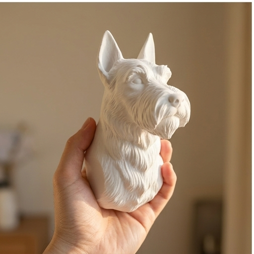 犬（ミニチュアシュナウザー）の壁掛けレリーフ 3Dプリント 白PLA