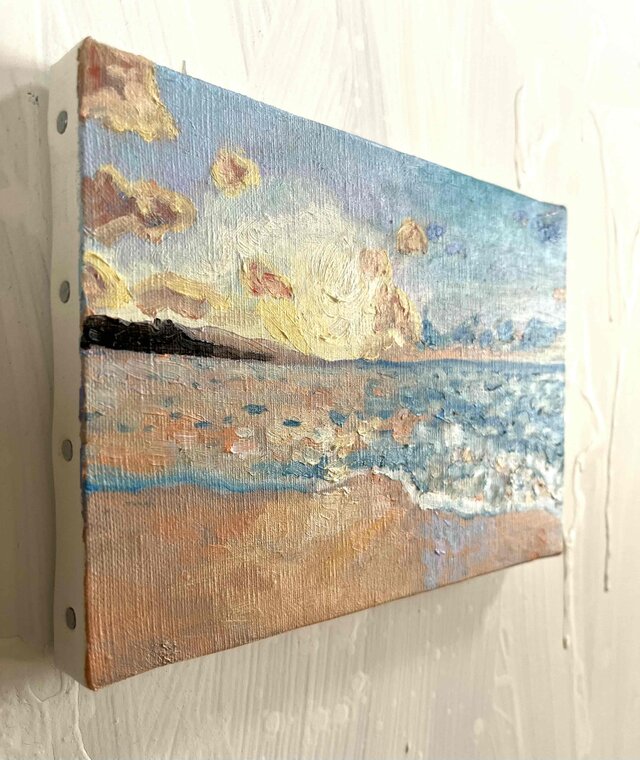 原画 油彩「朝の海 20266」絵画・サムホール（16×23㎝）アート