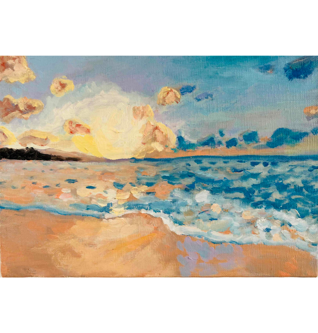 原画 油彩「朝の海 20266」絵画・サムホール（16×23㎝）アート