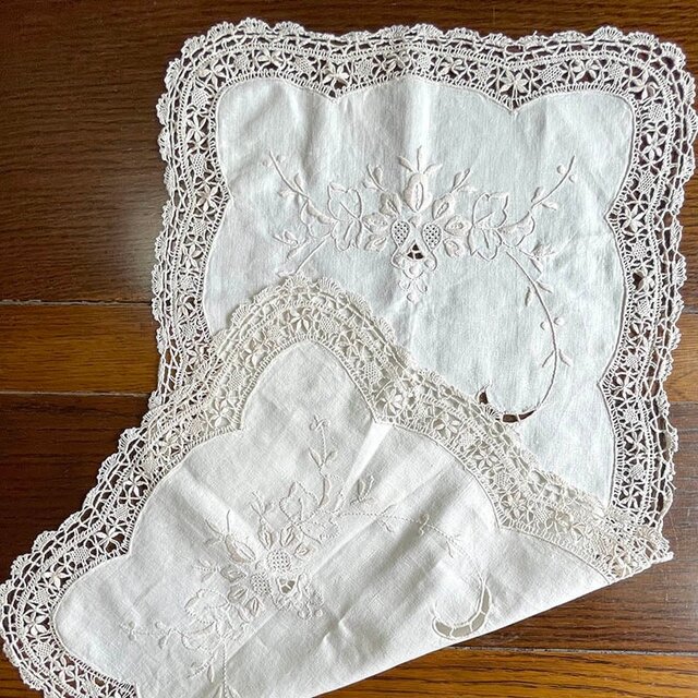 テーブルセンター レース 刺繍 フランスリネン カットワーク ドローン