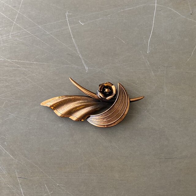 ブローチ Vintage 70s-80s USA retro copper botanical flower design brooch